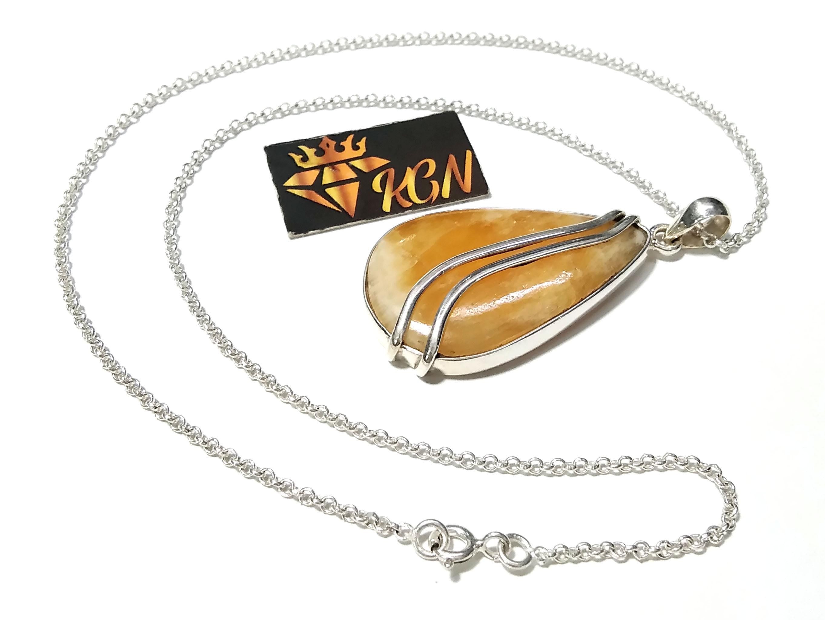 Natural Yellow Lace Agate Stone Chain Pendant Necklace, 925 Sterling Silver Pendant, Beautiful Color Yellow Agate Stone Pendant Gift For Her